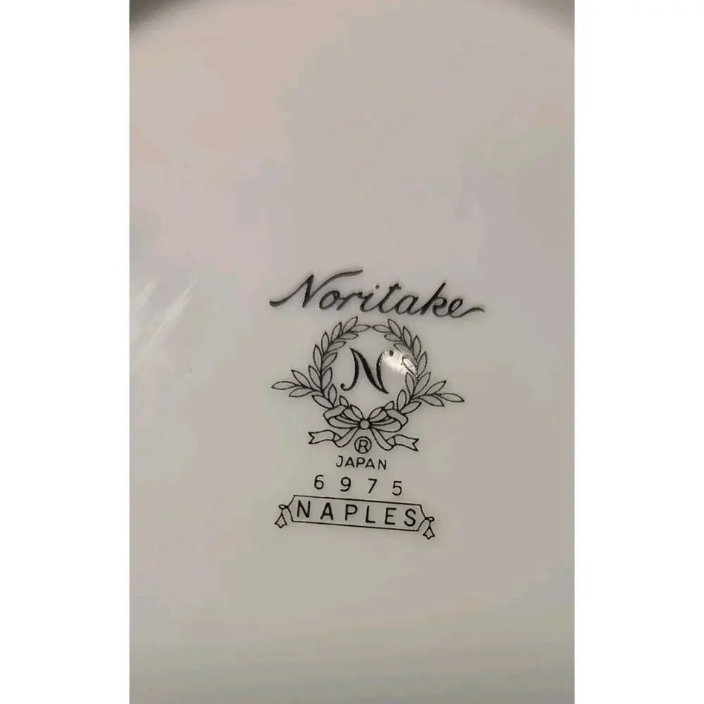 Noritake China Naples 6975 2 Coupe Soup Bowls White W/Gray Floral Trim